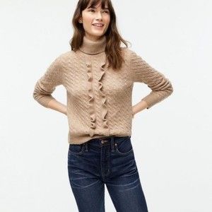 FINAL PRICE J. Crew Ruffle Front Cable-Knit Turtleneck Sweater in Supersoft Yarn